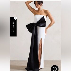 ClubL London SINCERELY WHITE SPLIT MAXI DRESS WITH OVERSIZED BLACK BOW size 2